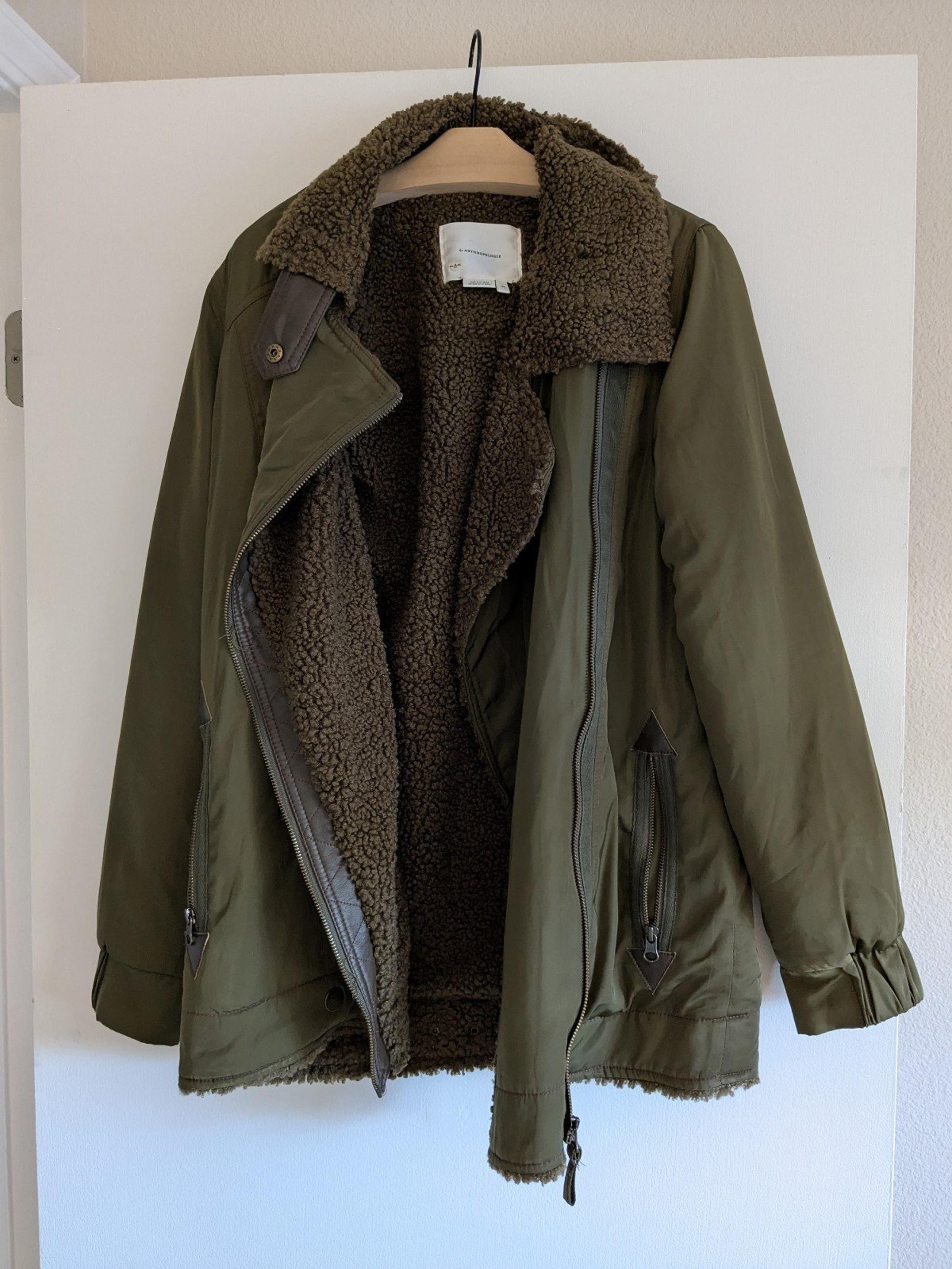 Anthropologie Green Coat - Fuzzy Inside