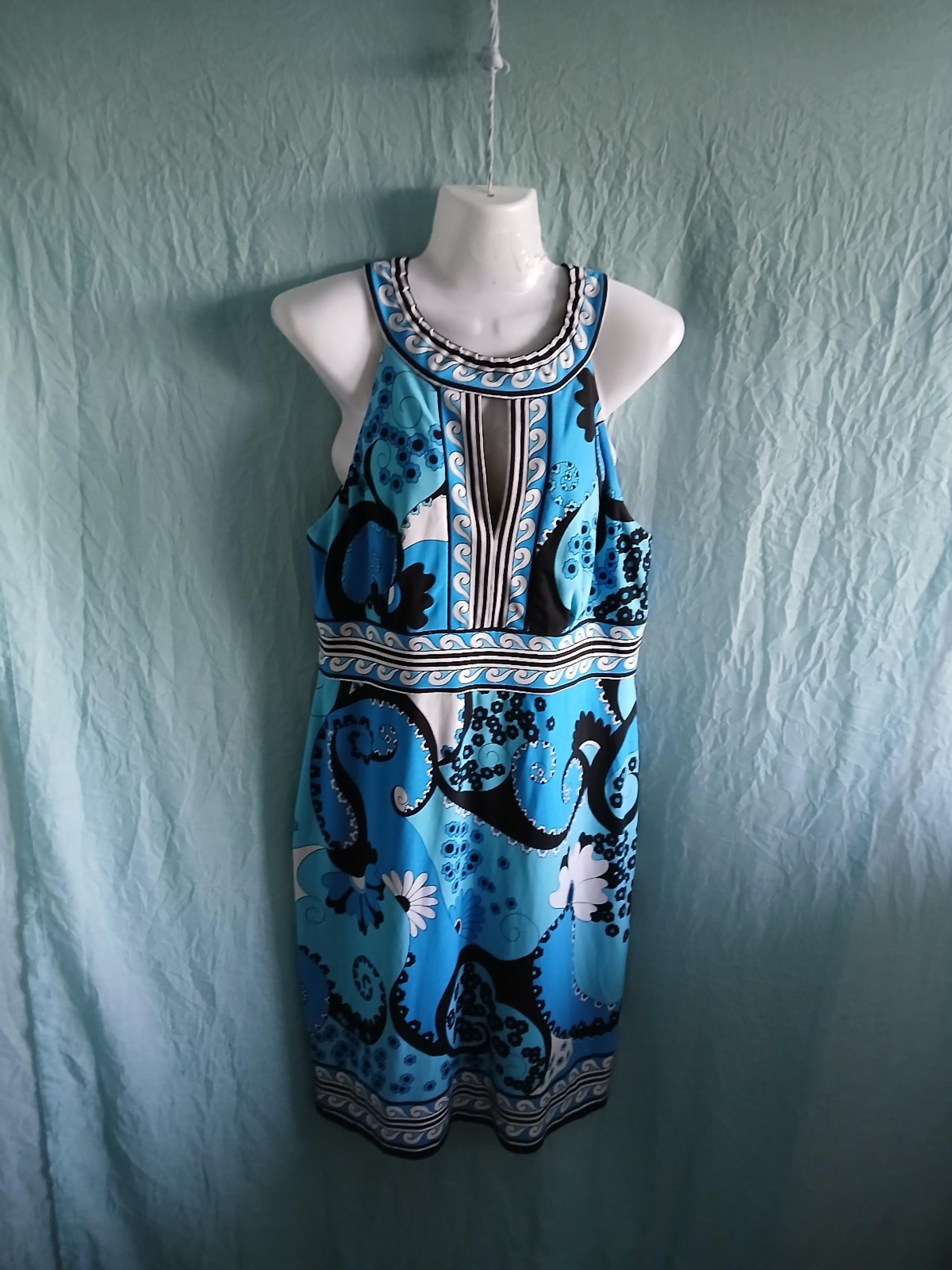 Muse turquoise & black floral knee-length lined dress 14 / Large