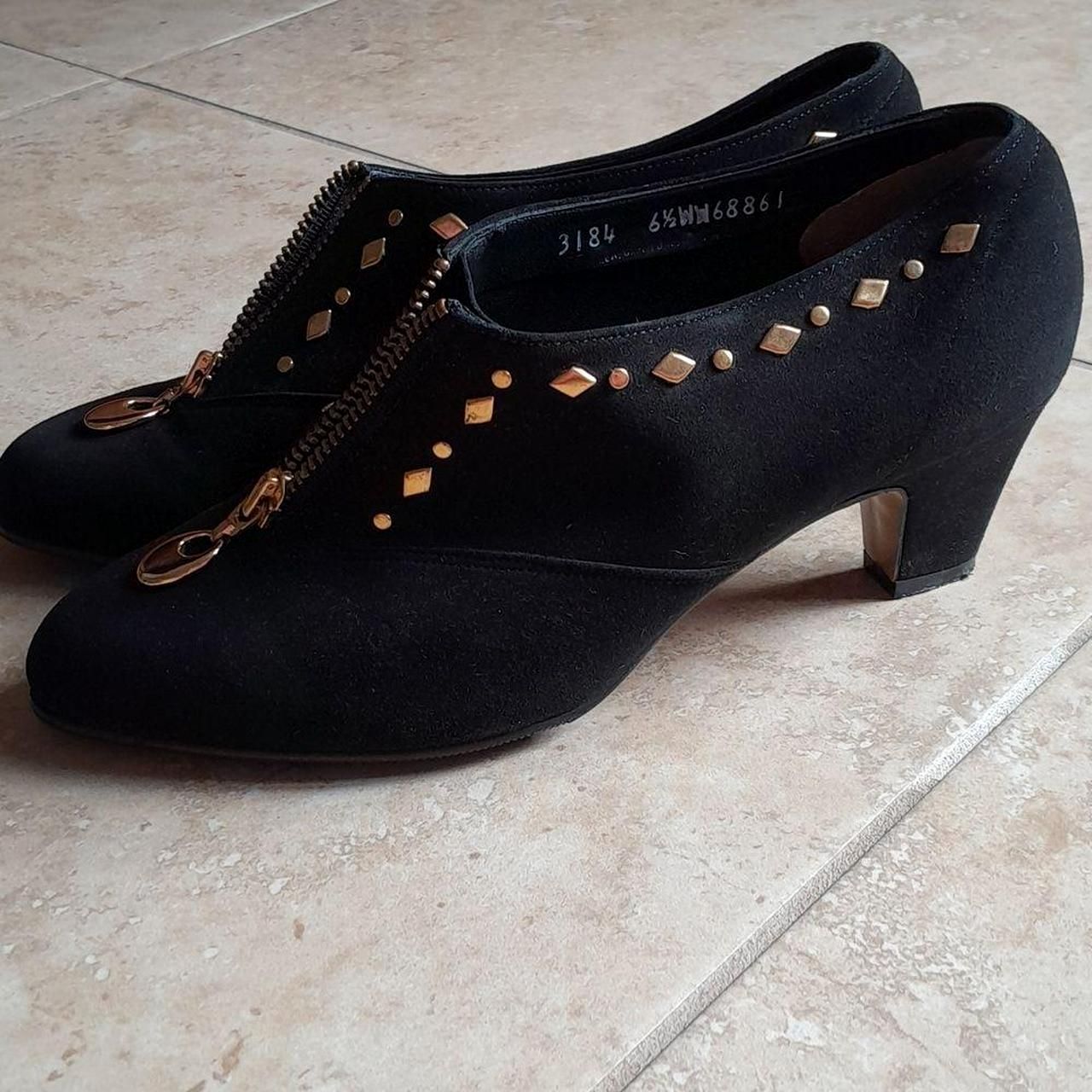 California Magdesians Suede Leather 80's Studded, front zip up, Ankle Booties