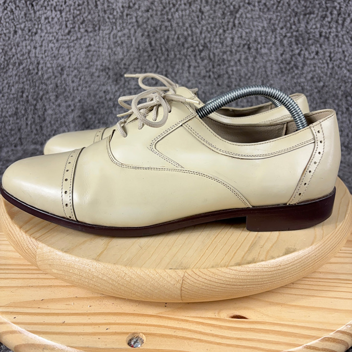 D'Italo by Globe Leather Oxford Mens 10 Cap Toe Cream Dress Shoe Brogue Wingtip