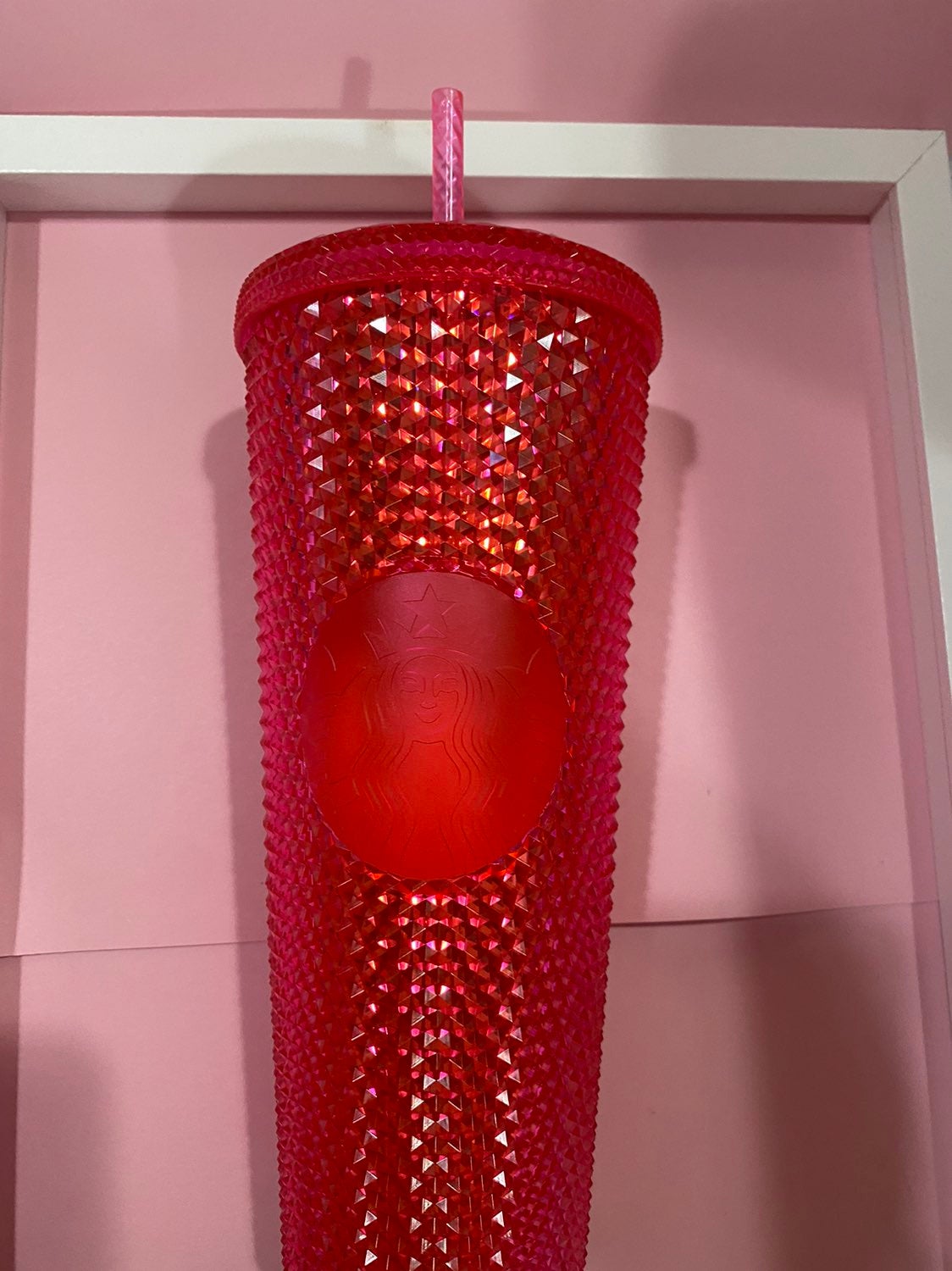 Hot pink starbucks studded tumbler