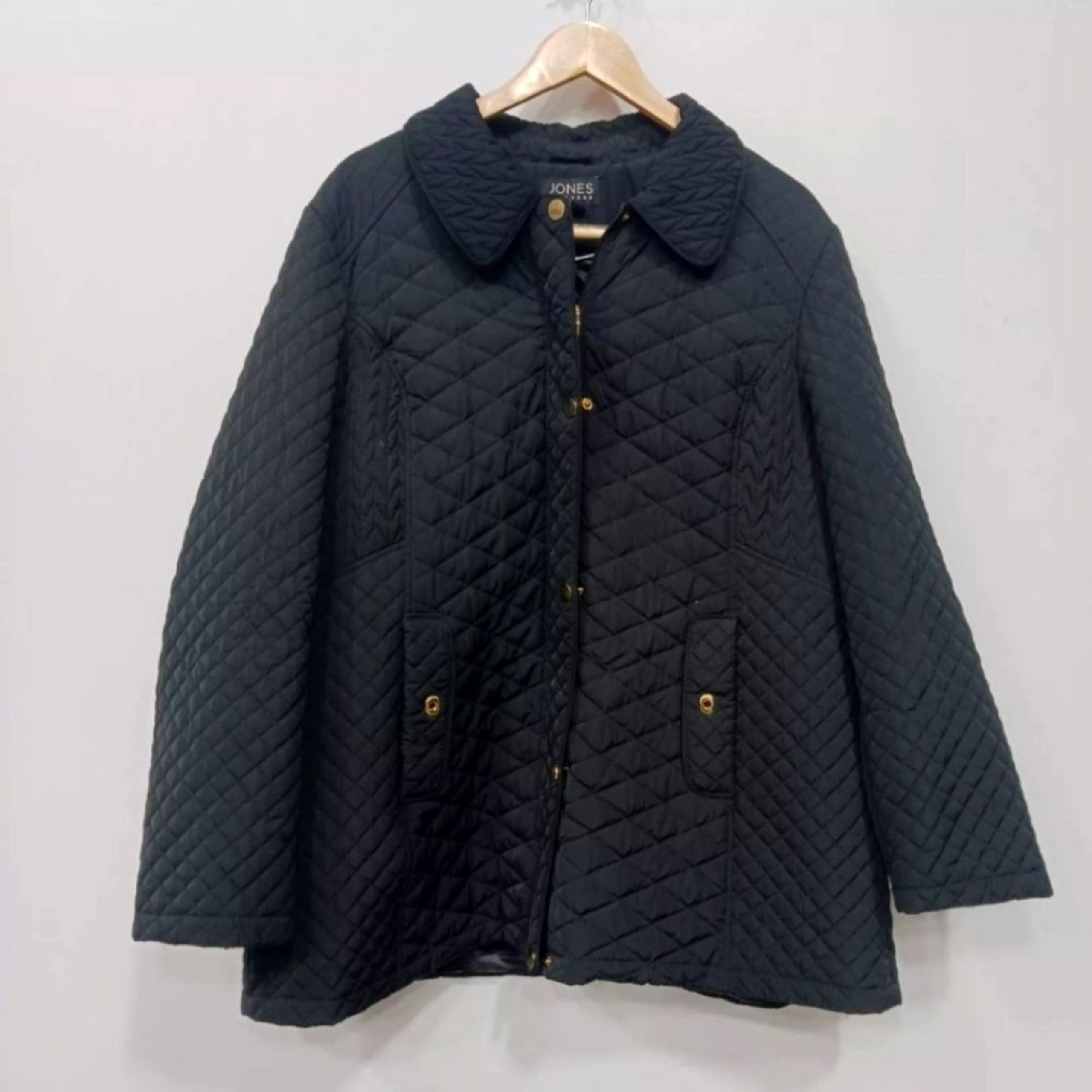 Jones New York Church Designer Black Quilted Collared Full Zip Jacket Women 2XL