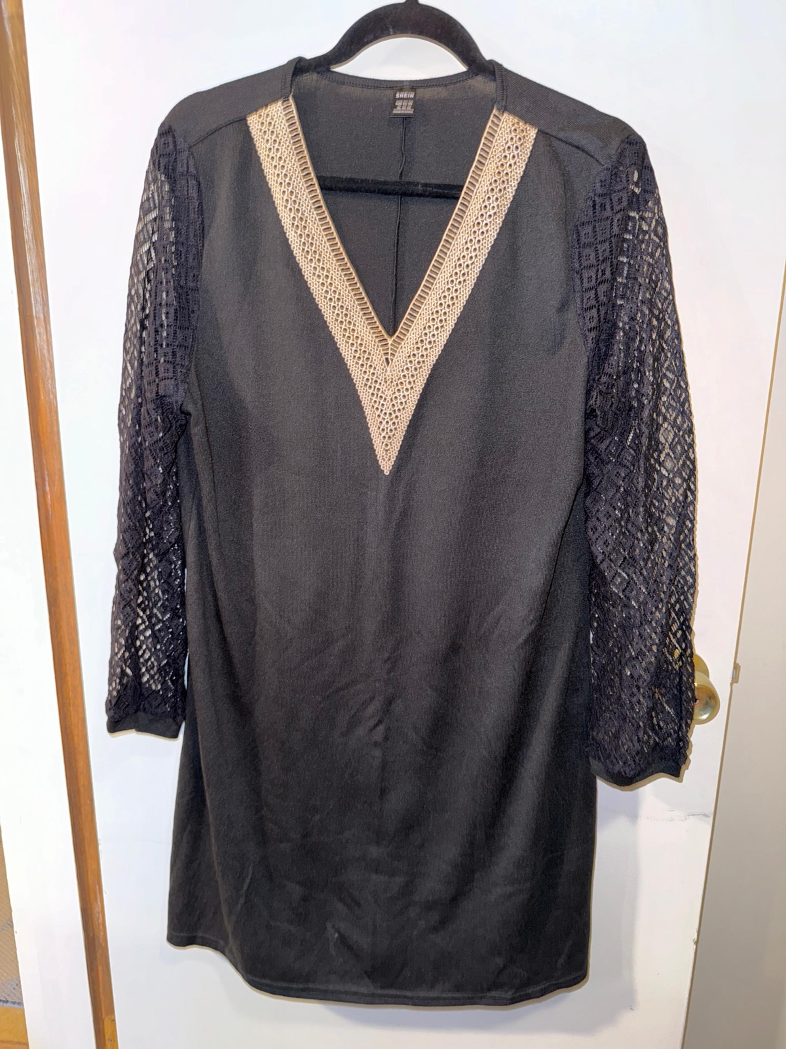 Women's Black Dress Guipure Lace Lantern Sleeve SHEIN Brand Size XL