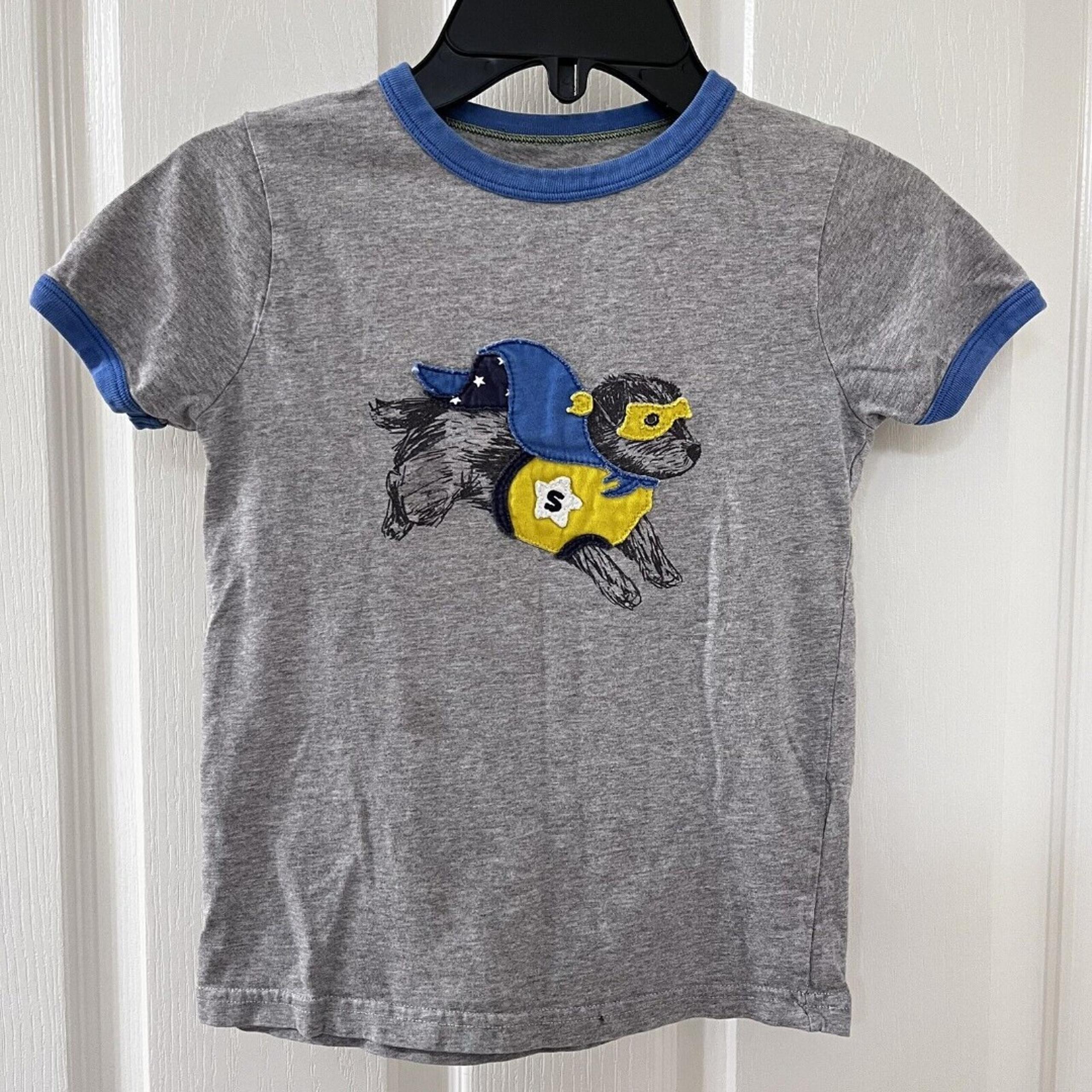 Mini Boden Super Sprout Dog Applique T-Shirt Top Shirt Gray Boys Size 5-6