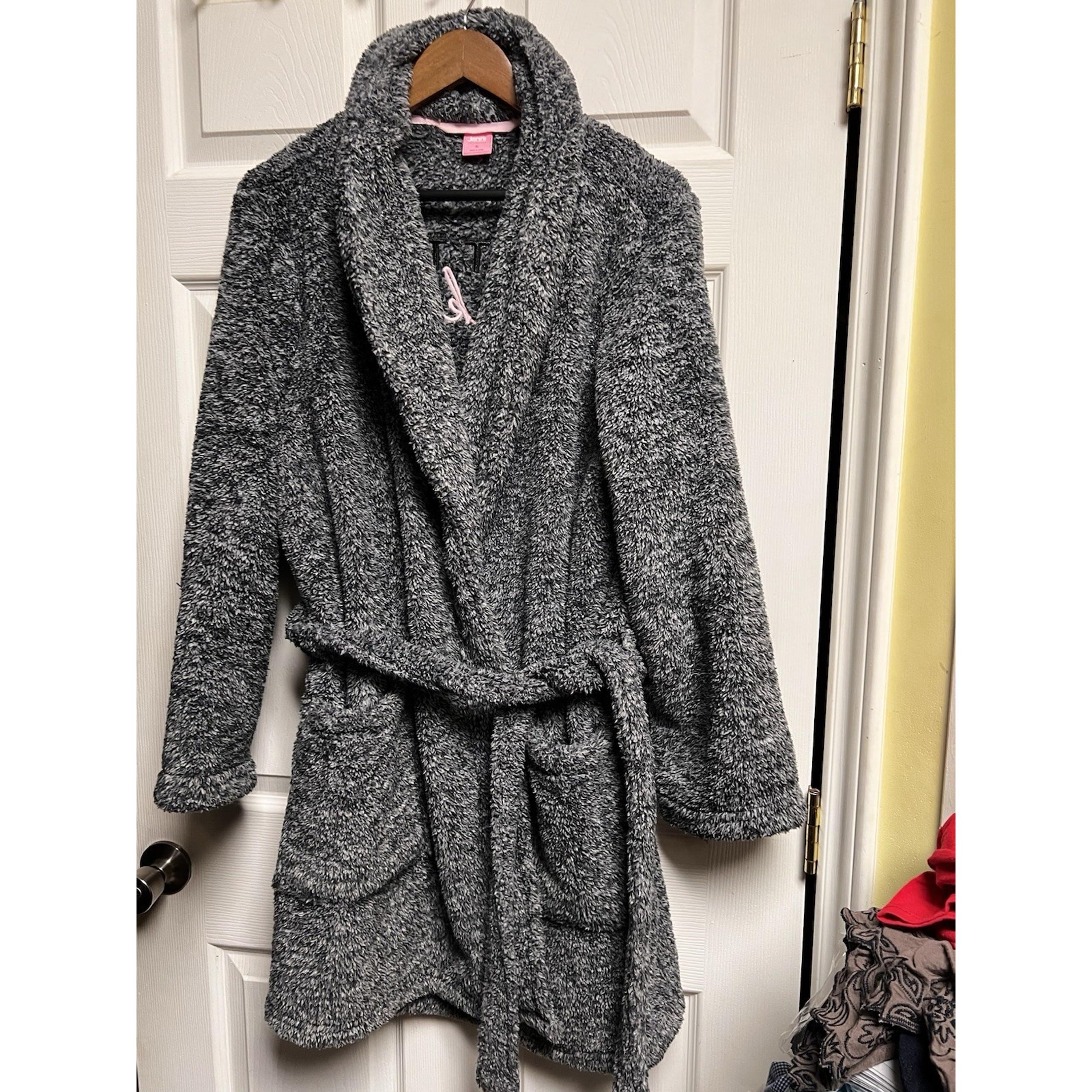 030-007 Jenni Womens Size L Thick Wrap Robe Is It The Weekend Grey