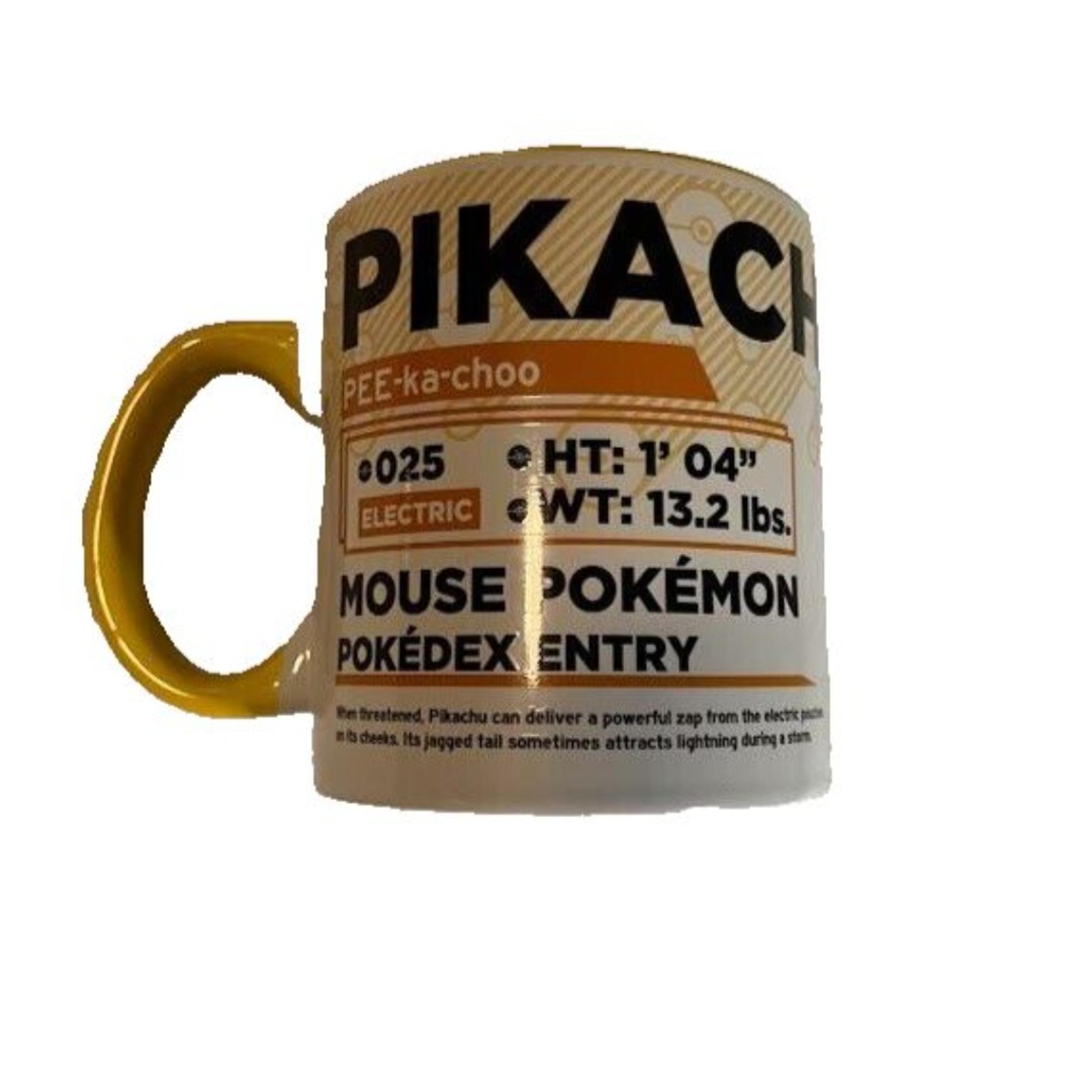 Just Funky Pokemon Pikachu 20 oz Cosplay Character Stats White/Yellow Coffee Mug