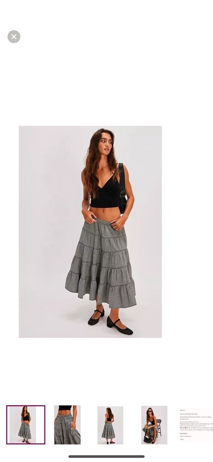Free People In Full Swing Tiered Gingham Midi Woven Elastic Waist Skirt S