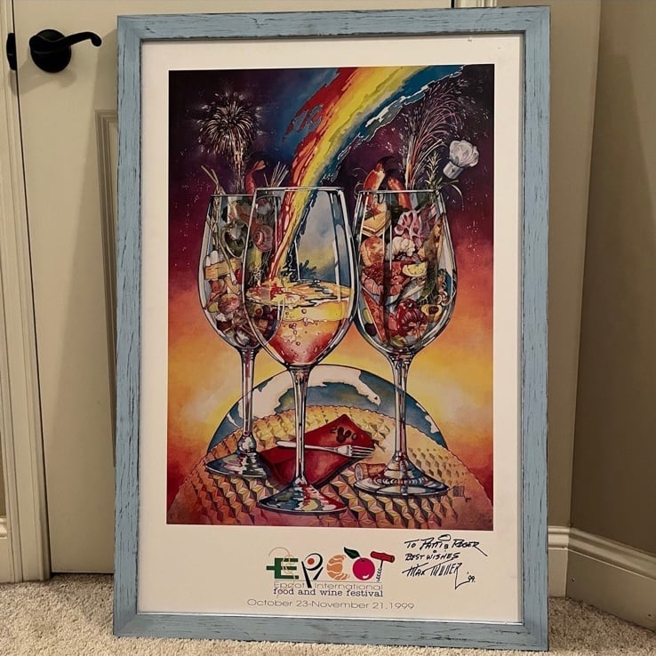 Vintage Disney Epcot international food and wine festival poster SIGNED FRAMED