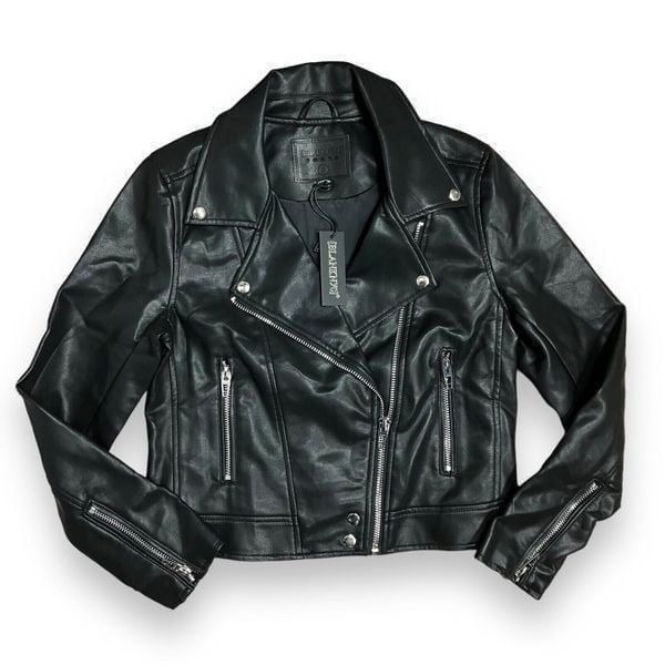 BLANK NYC Moto Jacket Womens S Black Faux Leather Biker Spring Zip Pockets