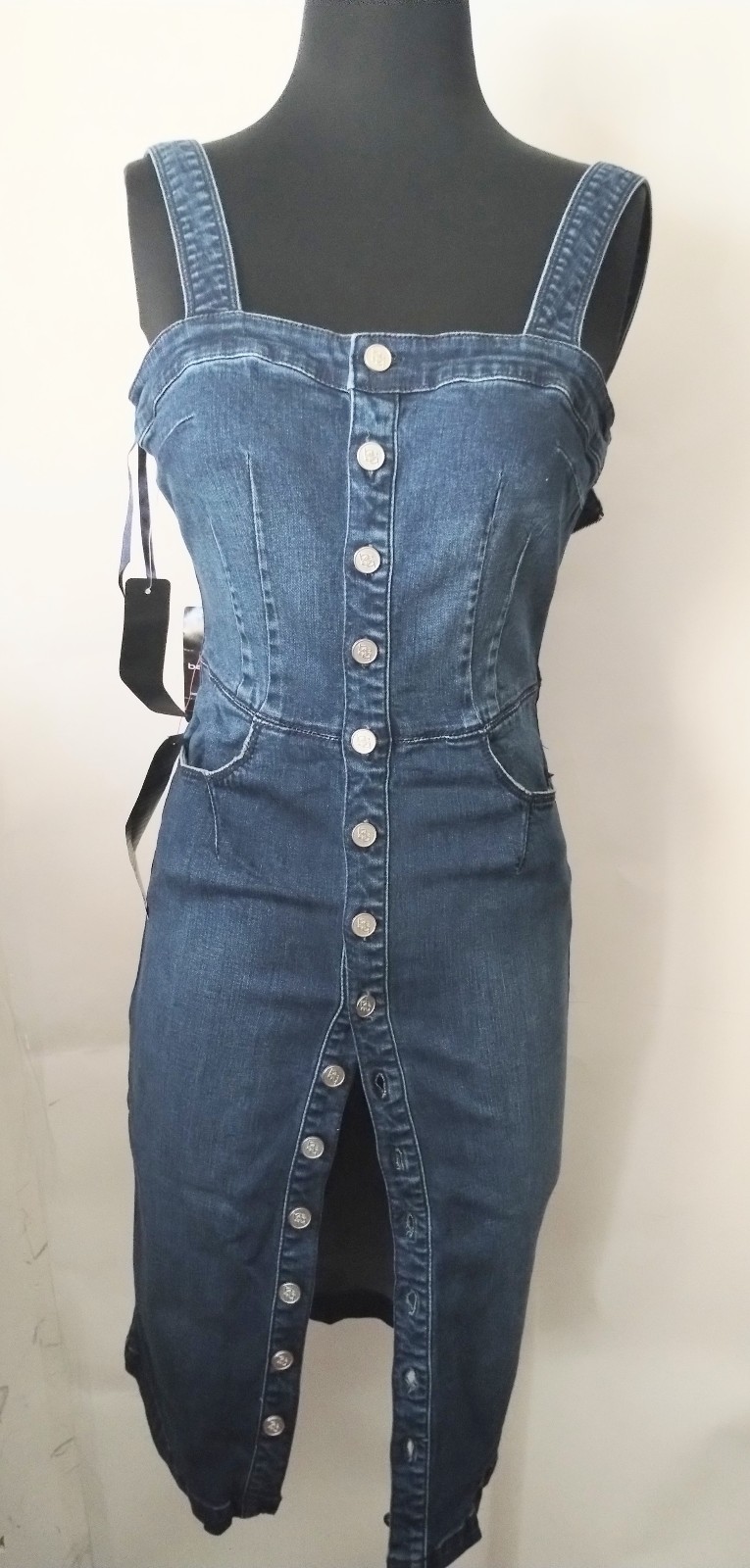 NEW Bebe Stella Button Up Denim Midi Dress Size 00/XXS