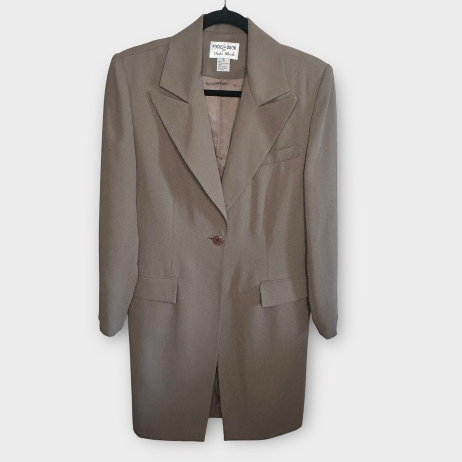 Focus 2000 by Charles Gluech taupe long colored blazer style duster jacket