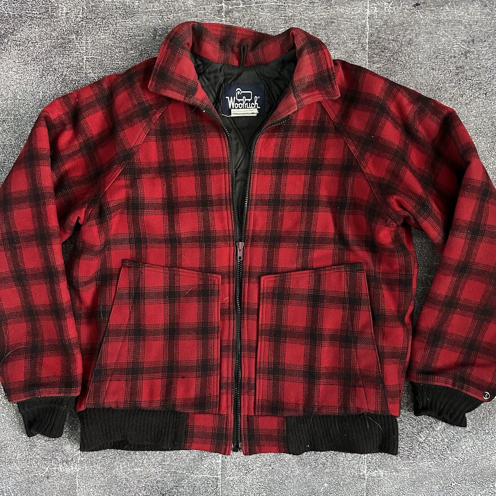 Men's Vintage 80's Woolrich Buffalo Plaid Wool Hunting Bomber Coat Jacket Sz M