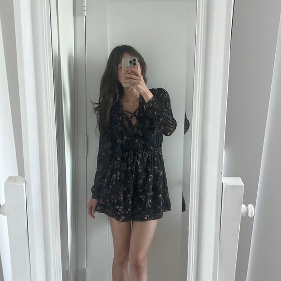 Zimmermann Radiate Tie Up Playsuit romper in black floral