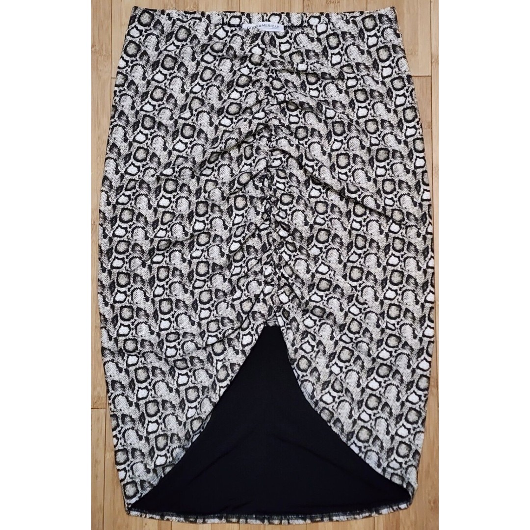 Good American Midi Skirt Size 5 Snake Print Gray Ruched Front MIDI Stretch Party