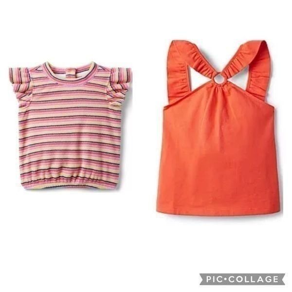 NWT Janie and Jack Girls Striped Short Sleeve Terry Top & Red Tank Top - Size 4