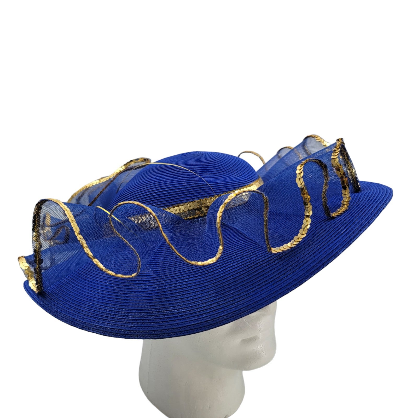 Vintage Royal blue and gold fascinator derby church hat
