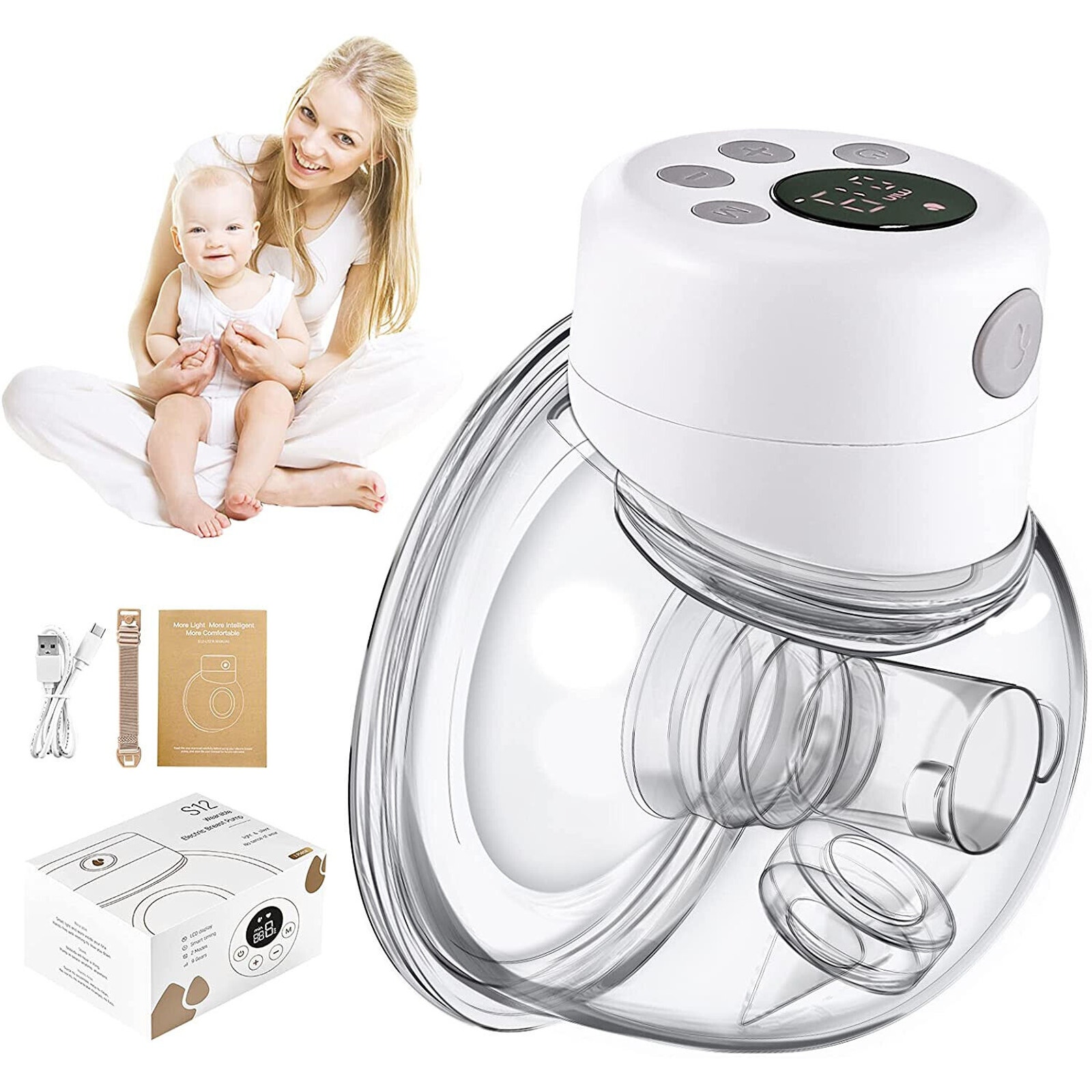 Wearable Breast Pump Hands Free Wireless Portable 24MM Flange 2 Modes 9 Levels