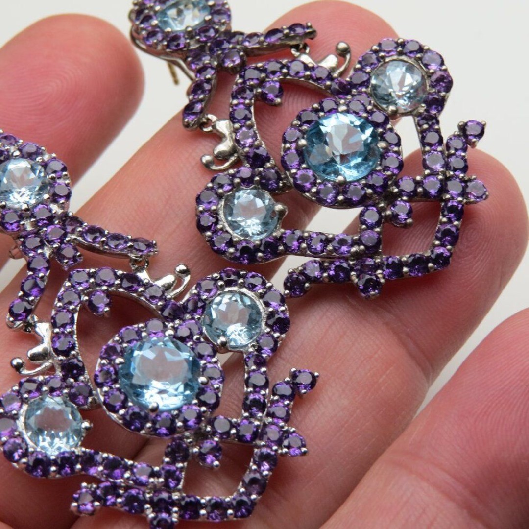 Sterling Silver Genuine Amethyst & Topaz Earring