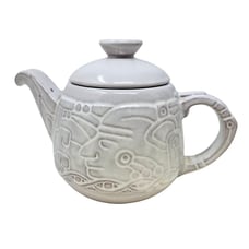 Vintage Frankoma Mayan Aztec 5 Cup Tea Pot Ceramic White Glazed Western