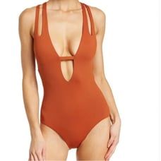 NWT! BECCA by Rebecca Virtue Fine Line One Piece, Size Small, Ginger, MSRP 118