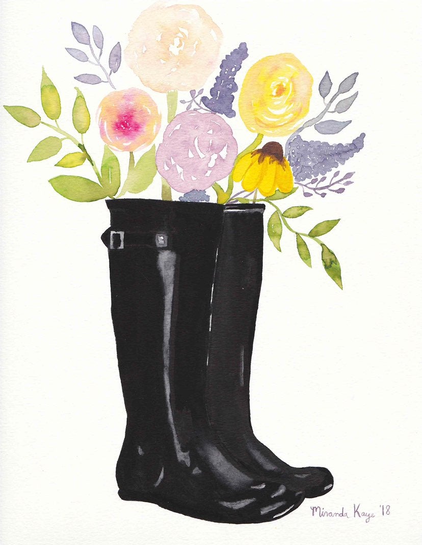 Floral Rain boots Watercolor Painting