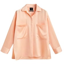 NWT Massimo Dutti Studio Women's Oversized Satin Feel Button Up Blouse Shacket L
