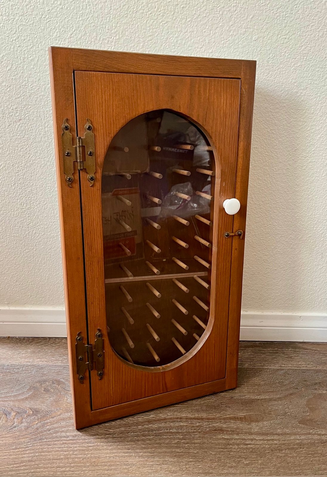 Vintage Wall Handmade Wooden Spool Cabinet H 21. W 3. L 11 Inch
