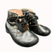 Vintage Childrens Girls Shoes Black Leather Ankle Boots Lace Up Side Buckle 1940