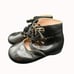 Vintage Childrens Girls Shoes Black Leather Ankle Boots Lace Up Side Buckle 1940
