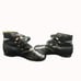 Vintage Childrens Girls Shoes Black Leather Ankle Boots Lace Up Side Buckle 1940