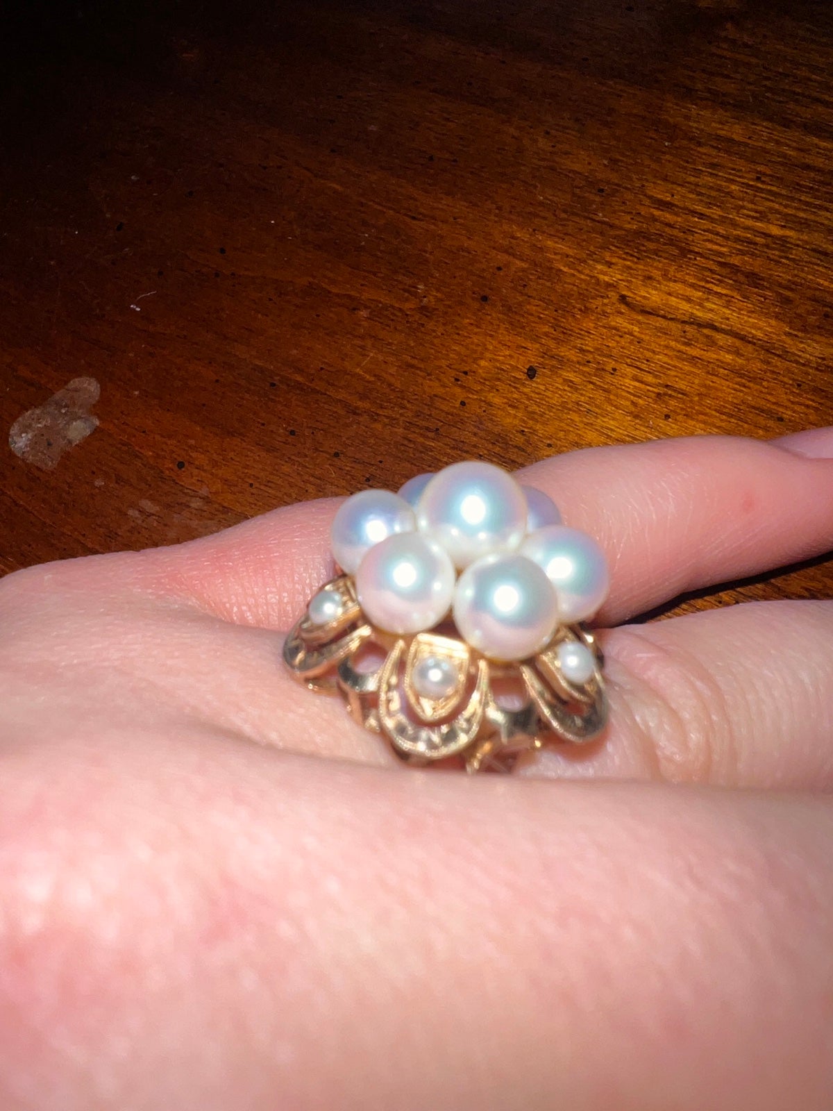 1960s Cultured Pearl and 14 Karat Yellow Gold Cocktail Ring