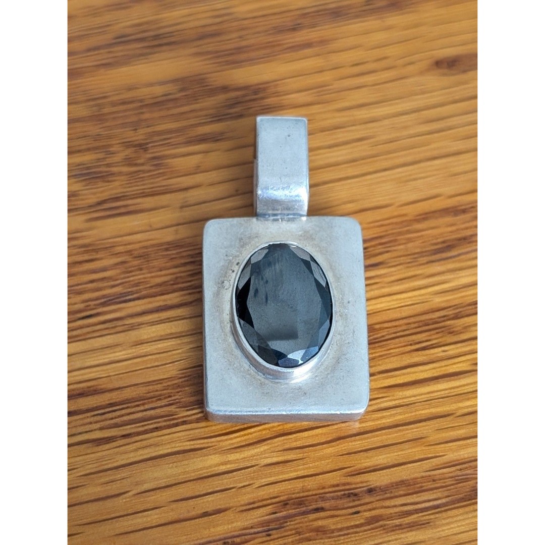 Hematite Cut Gemstone Pendant Sterling Silver Mexico Stamp Cabochon