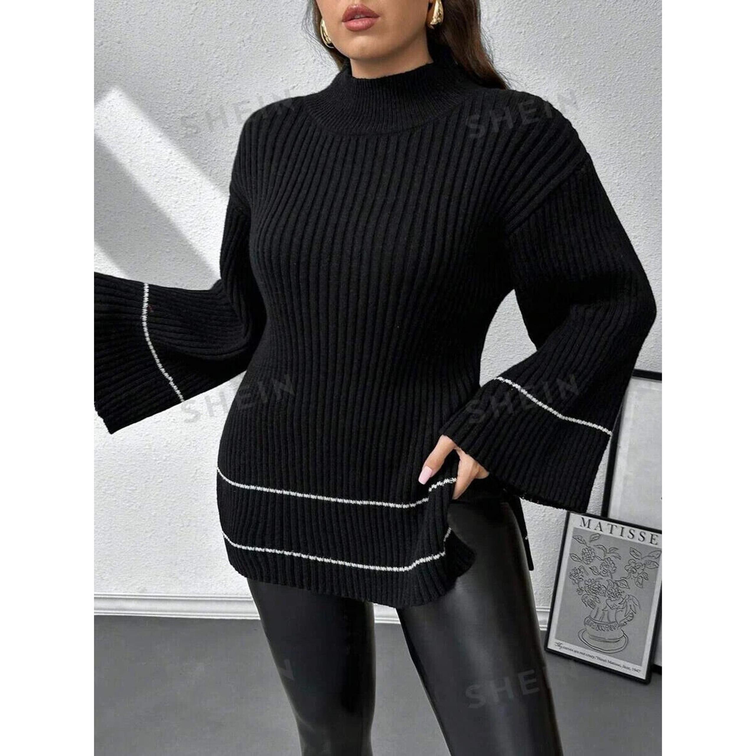 Shein Black Sweater Turtleneck. White Accents. WARM! 4X Firerie This Season