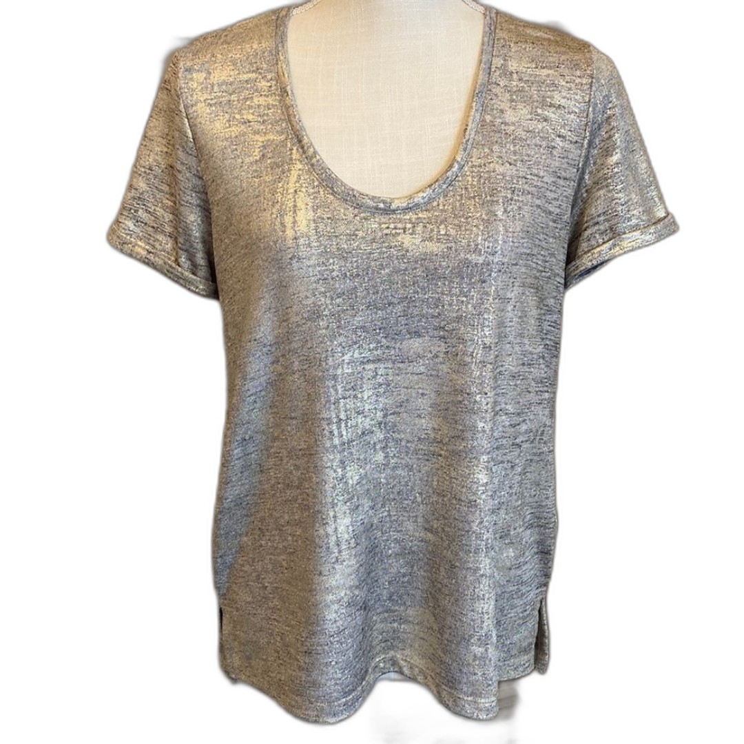 Anthropologie Luminary Shine Top Scoop Neck Short Sleeve Size Small EUC