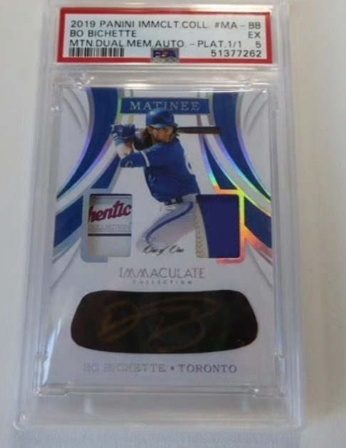 Bo Bichette 2019 Panini Immclt Coll #MA-BB Dual patch Auto Plat 1/1 EX PSA 5