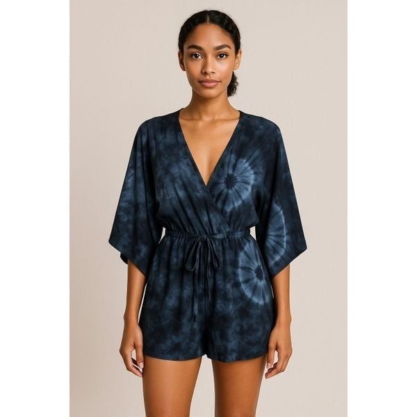 Lovestitch Tie Dye Romper With Pockets Black, Gray Size M