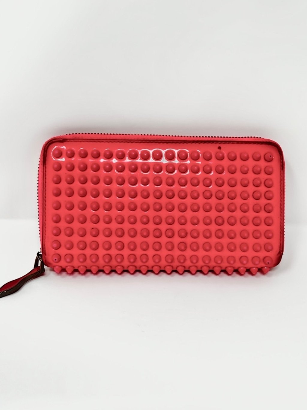 Christian Louboutin Studded Long Wallet Zip Around Hot Pink Leather