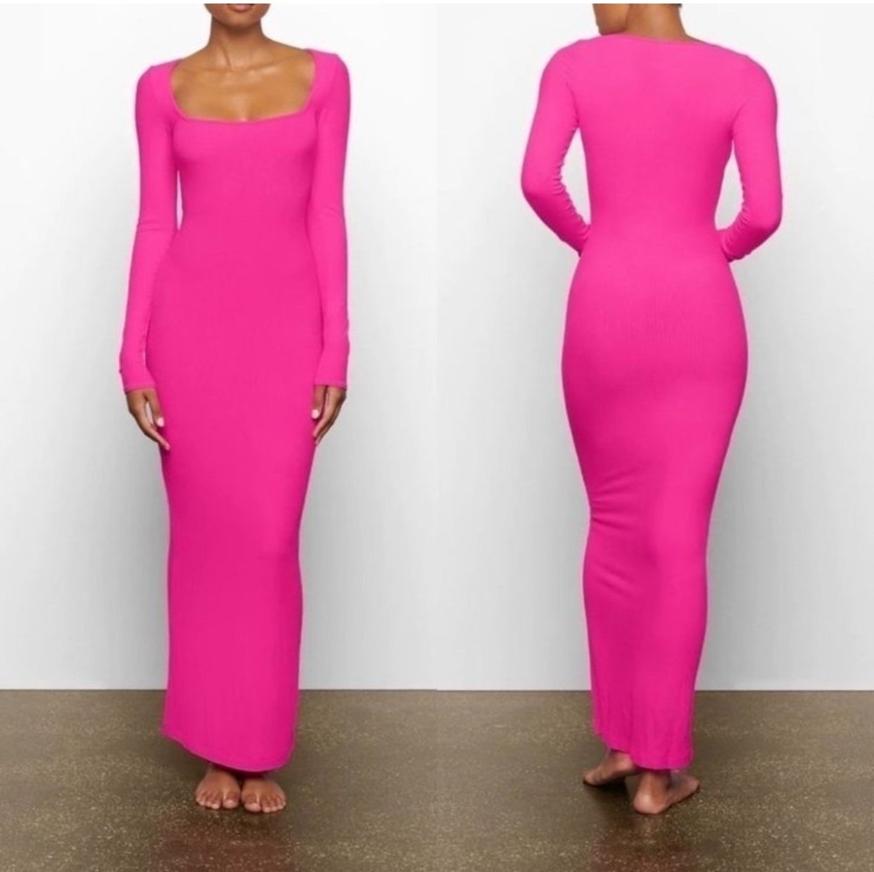 SKIMS Soft Lounge Ribbed Long Sleeve Maxi Dress Hot Pink Limited Edition Size 2X