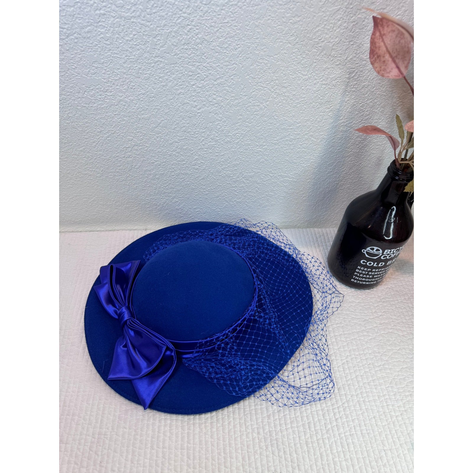 Vintage Miss Bierner x Michael Howard Wool Hat Royal Blue Veil Bow USA