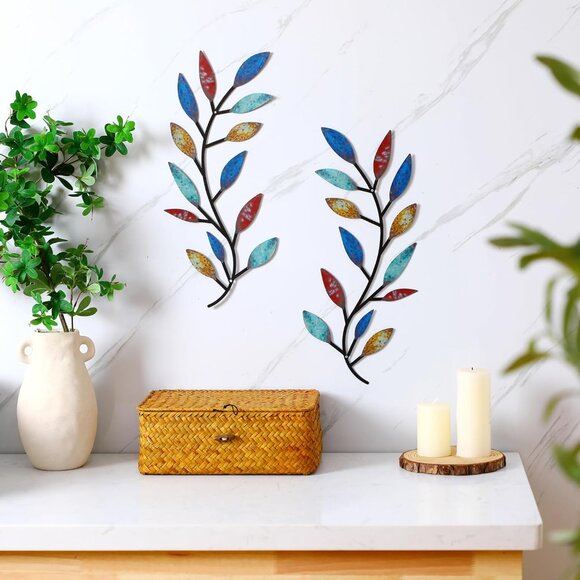 New 2 Pcs Metal Tree Leaf Wall Decor, Olive Branch Vine Wall Art for Home Decor