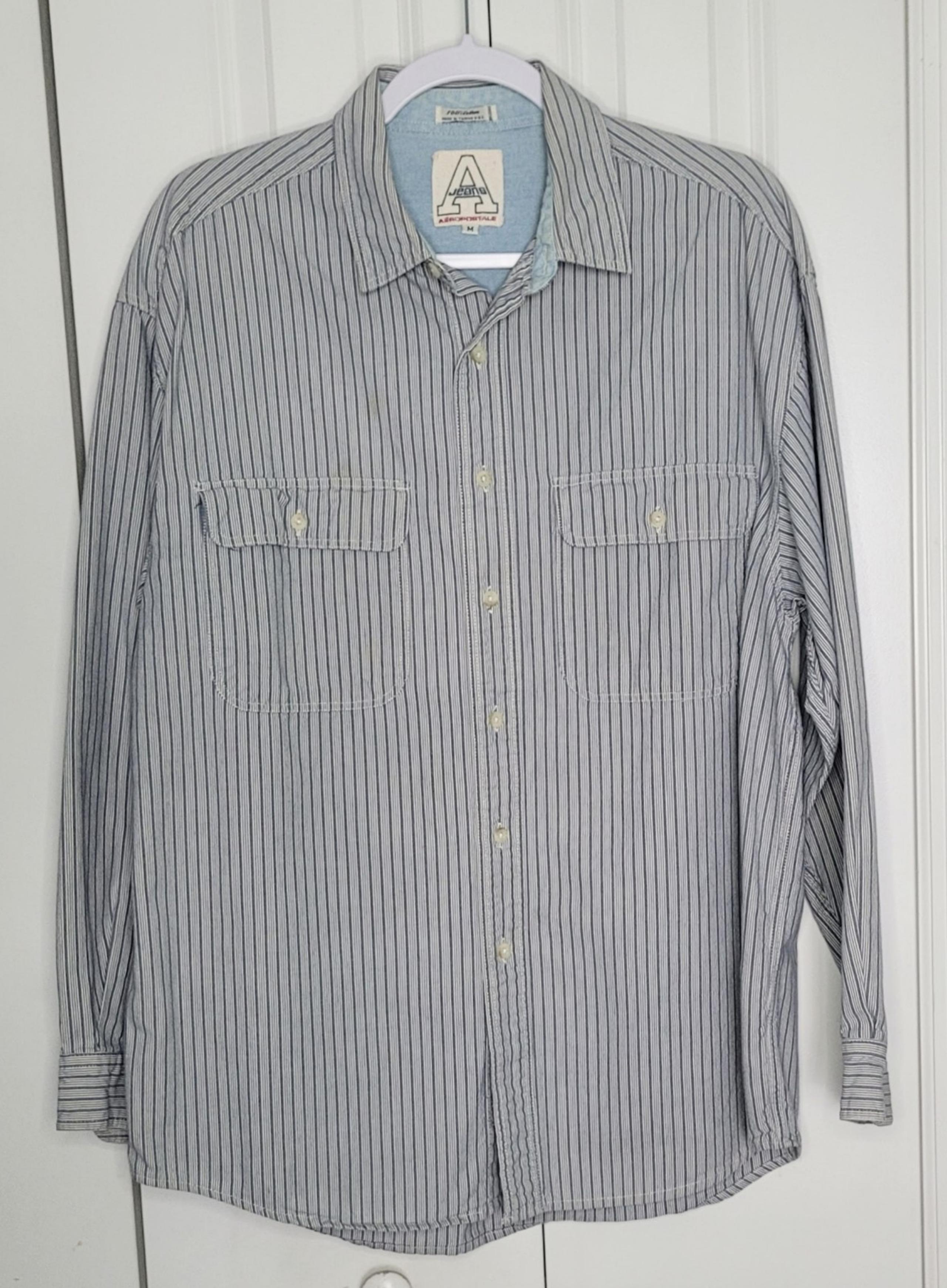Vintage Aeropostale Blue & White Striped Button Down Shirt Size M