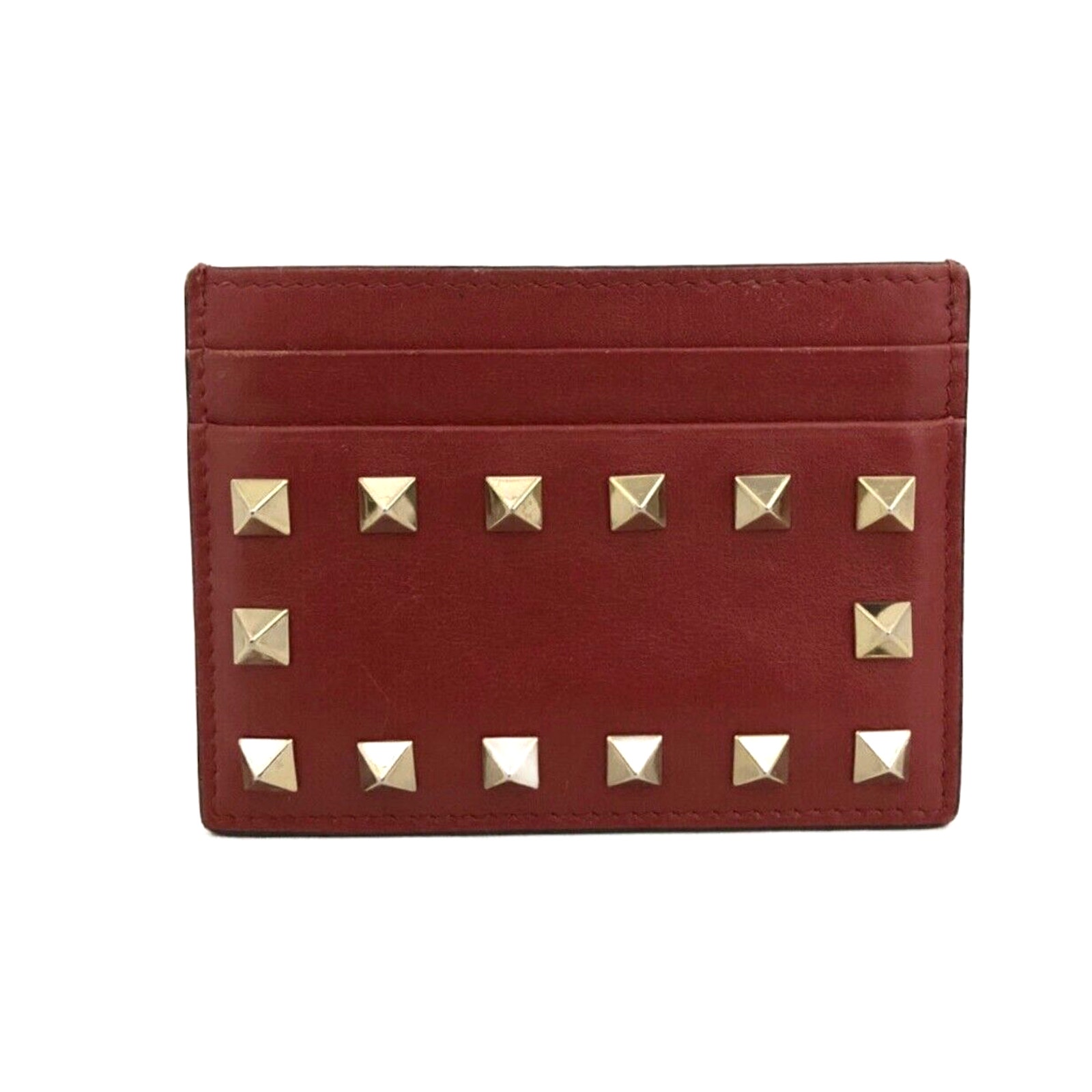 Authentic Red VALENTINO GARAVANI Rock Studs Leather Card Case