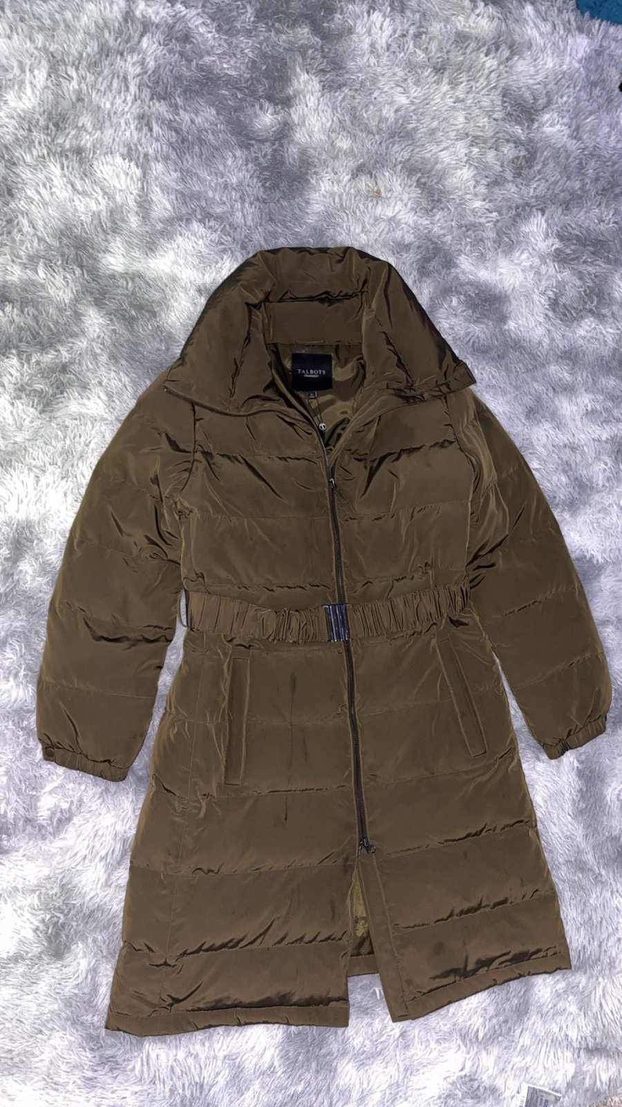Talbots long olive green puffer jacket