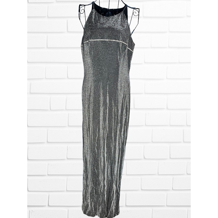 Betsey & Adam Women's Size 9/10 High Neck Semi Formal Metallic Maxi Dress Cutout