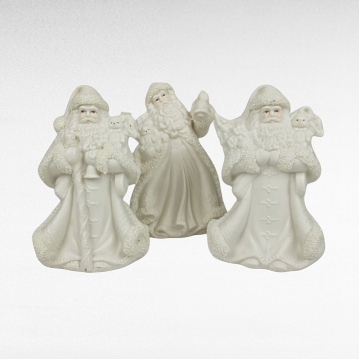 3 Vintage K's Collection Bisque Santa Figurines, 6 Inch, Christmas Decor