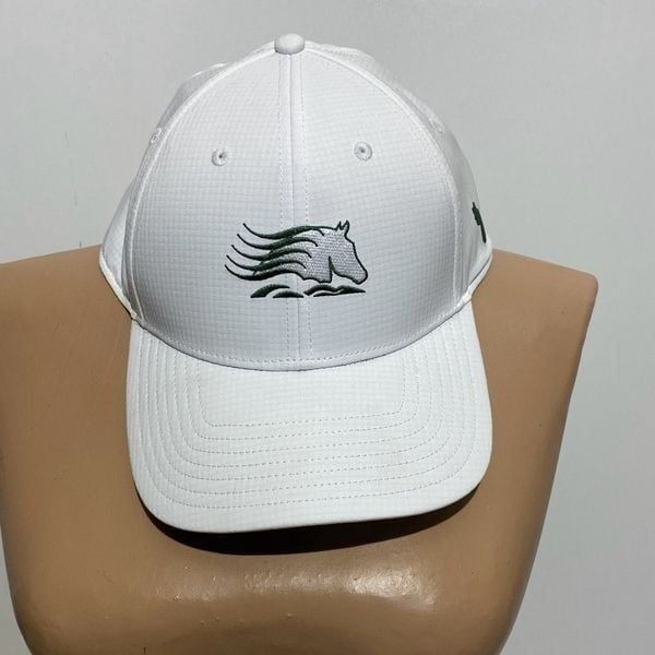 Men's White Green Adjustable Strap Embroidered Baseball Cap Hat OS