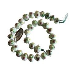 Set Of 31 Handmade Lampwork Floral Glass Beads 14mm Pink Green White