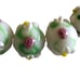 Set Of 31 Handmade Lampwork Floral Glass Beads 14mm Pink Green White