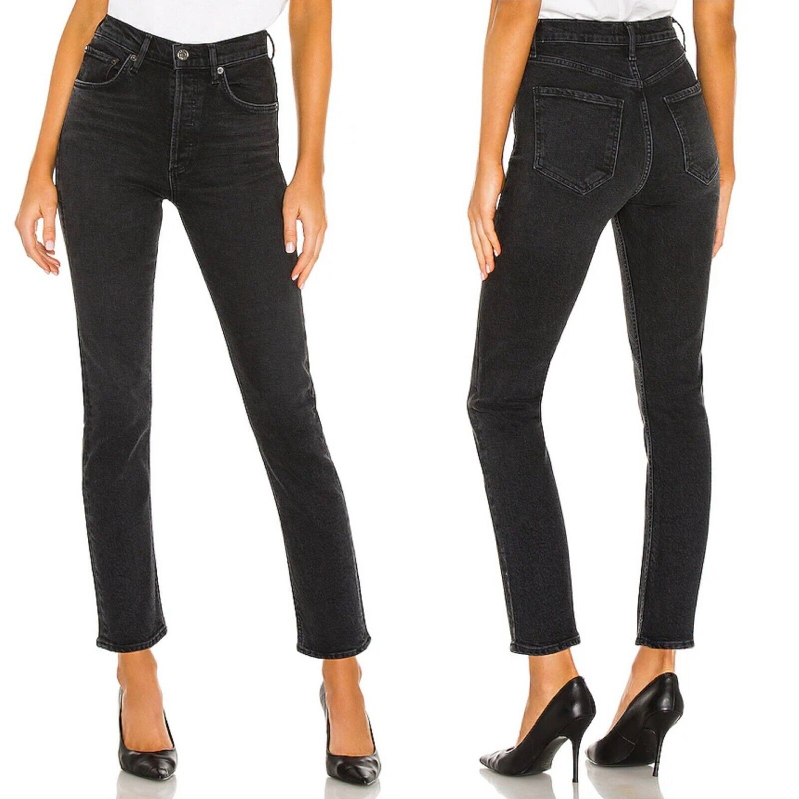 Agolde Riley High Rise Straight Crop Jeans Revolve Size 26 Black Stretch Denim