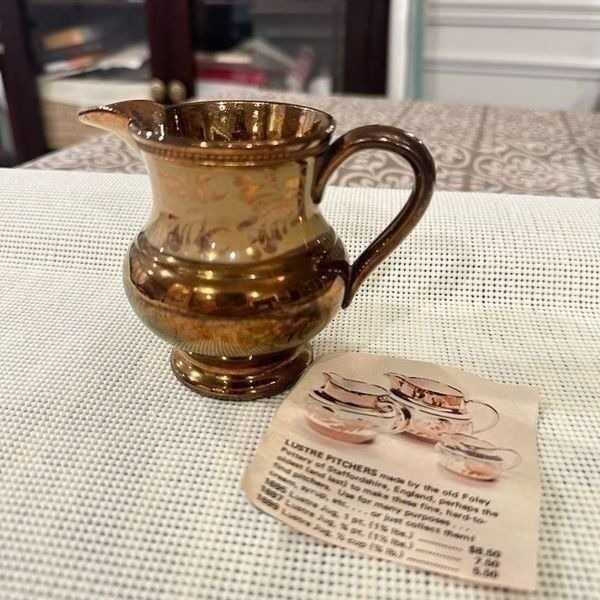 English Creamer Pottery Jug Lustre Pitcher Copper Colored Lusterware Antique